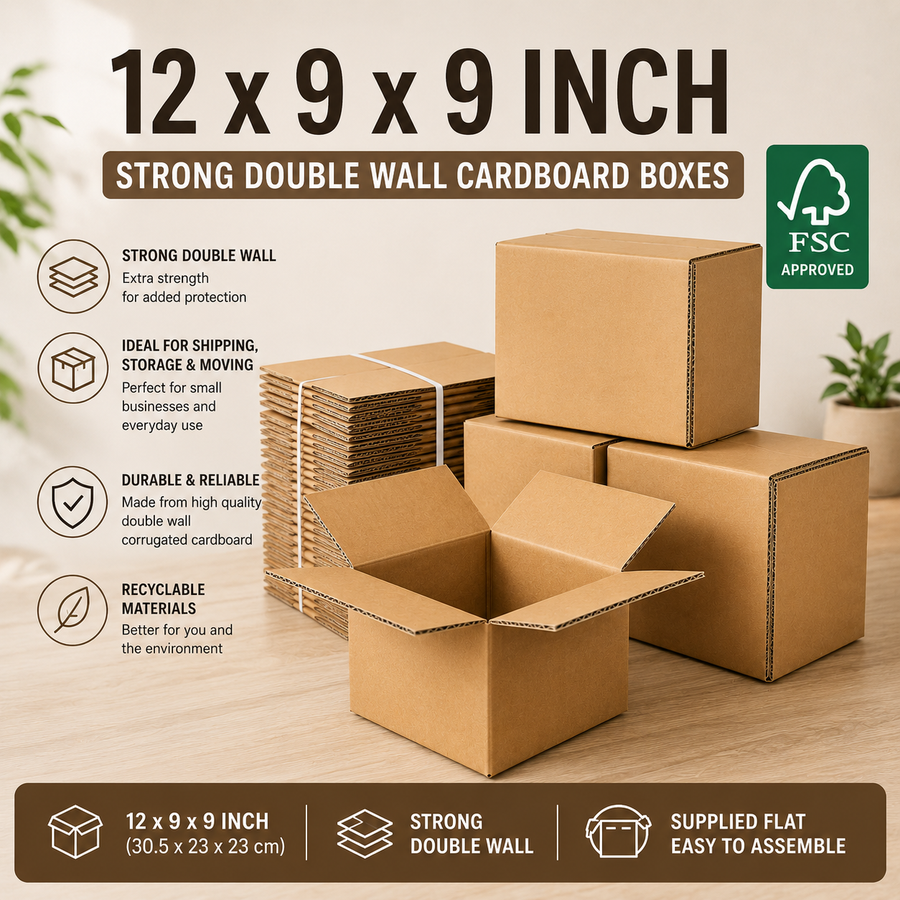12 x 9 x 9 Inch Double Wall Cardboard Boxes