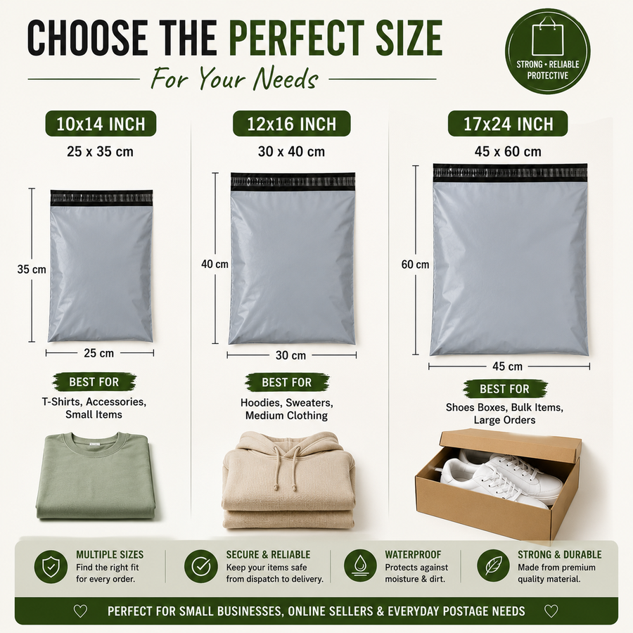 Premium grey mailing bags, posted from the UK.